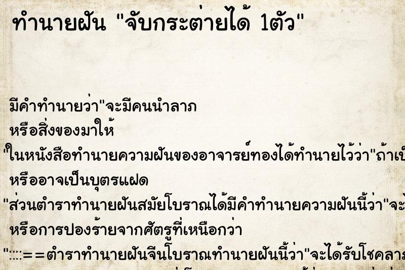 ทำนายฝัน จับกระต่ายได้ 1ตัว ทำนายฝัน จับกระต่ายได้ 1ตัว
